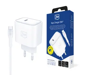 3mk Rayo bílá / Síťová nabíječka / USB-C PD3.0 PPS 20 W / Kabel USB-C - USB-C 3A 60 W