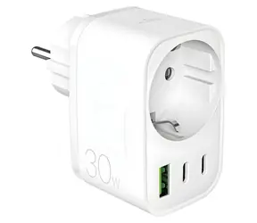Puro Nabíječka se zásuvkou 30W bílá / Síťová nabíječka / 2x USB-C + 1x USB-A / PD 30W