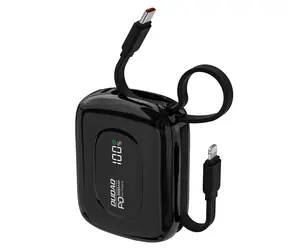 Dudao K32 10000mAh černá / Powerbanka / s vestavěným kabelem / USB-C / Lightning / 22.5W
