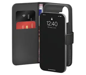 Puro Wallet Stand černá / Pouzdro / iPhone 17 / Eko-kůže / Peněženka a stojánek