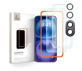 Tech-Protect Supreme Set čirá / Tvrzené sklo / Apple iPhone 16 / 3 ks