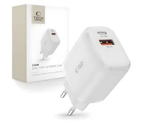 Tech-Protect C20W bílá / Nabíječka / 20 W / USB-C PD / USB-A QC 3.0