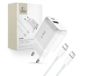 Tech-Protect C20W bílá / Síťová nabíječka / 20W / USB-C PD / USB-A QC 3.0 / kabel USB-C