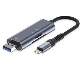 Tech-Protect UltraBoost šedá / Čtečka paměťových karet / SD/microSD / Lightning/USB-A