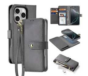 Dux Ducis Lawa iPhone 16 Pro šedá / Pouzdro / kožené / odnímatelná peněženka / magnetické
