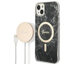 Guess Marble MagSafe černá / Sada kryt a bezdrátová nabíječka / Apple iPhone 14 / 6,1"