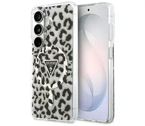 Guess IML Leopard Triangle černá / Zadní kryt pro Samsung Galaxy S26 / MagSafe / Motiv leoparda