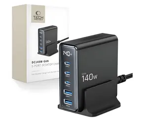 Tech-Protect DC140W-GAN černá / Nabíjecí stanice / GaN / 5 portů / PD 140W / QC 3.0