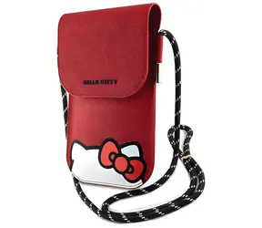 Hello Kitty Hiding Kitty Cord Bag červená / Taška na mobil / koženková / na šňůrku