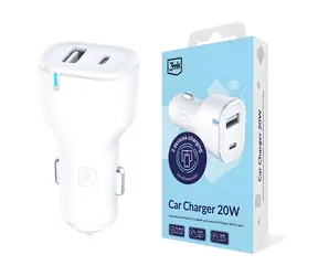 3mk Car Charger 20W bílá / Autonabíječka / PD3.0 / QC3.0 / 1x USB-A + 1x USB-C