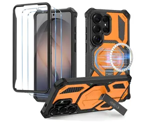Tech-Protect MagBlast černá, oranžová / Kryt s tvrzeným sklem / Samsung Galaxy S26 Ultra / MagSafe / 2 ks skla