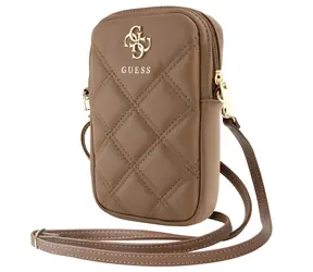 Guess PU Quilted 4G Metal Logo hnědá / Taška na telefon / Se zipem