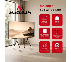 Maclean MC-180 B černá / Pojízdný stojan pro TV / 37-80" / VESA 600x400 / nosnost 50 kg / výškově nastavitelný