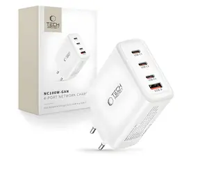 Tech-Protect NC100W-GAN bílá / Nabíjecí adaptér / GaN / 3x USB-C / 1x USB-A / PD, QC 3.0