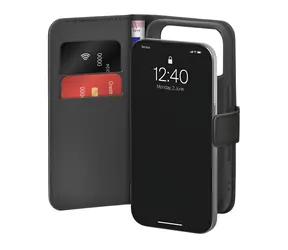 Puro Wallet Stand černá / Pouzdro / iPhone 17 Pro / Eko-kůže / Peněženka a stojánek