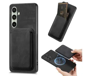 Hurtel koženkový kryt s odnímatelnou kapsou na kartu černá / Kryt / Samsung Galaxy A56 5G / MagSafe