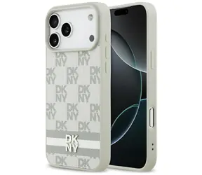 DKNY Checkered Pattern and Stripe béžová / Zadní kryt / Apple iPhone 17 Pro Max / PU kůže