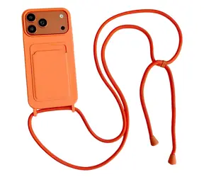 Hurtel Silicone Case oranžová / Pouzdro / iPhone 17 Pro/18 Pro / Kapsa na kartu / Popruh přes rameno