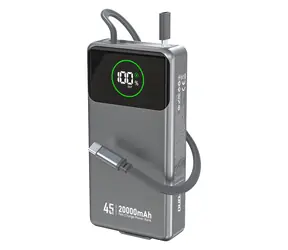 Dudao K31 Pro 20000mAh šedá / Powerbanka / s vestavěným USB-C kabelem / 45W
