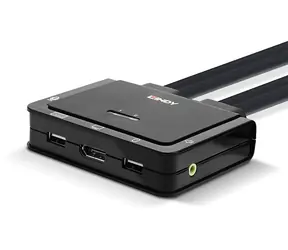 Lindy KVM přepínač 2 porty DisplayPort a USB-C černá / KVM přepínač / 4K 60Hz / USB 2.0 / audio