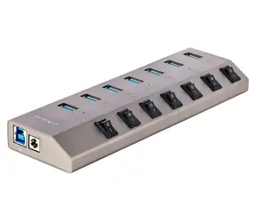 StarTech USB hub 7 portů šedá / USB rozbočovač / USB 3.2 Gen 1 / jednotlivé vypínače portů / s napájecím adaptérem