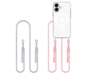 Tech-Protect FlexAir Chain MagSafe šedá/růžová / Kryt / Apple iPhone 16 / se šňůrkou