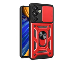 Hurtel Hybrid Armor Camshield červená / Zadní kryt / s krytem kamery / s kovovým kroužkem / pro Samsung Galaxy S25