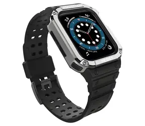 Hurtel Armor Case černá, stříbrná / Ochranný kryt s řemínkem / Apple Watch 38/40/41mm