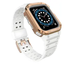 Hurtel Armor Case bílá, růžovozlatý řemínek / Pouzdro s řemínkem / odolné / pro Apple Watch 38/40/41 mm