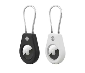 Hurtel Pouzdro na Apple AirTag s ocelovým kabelem černo-bílé / Pouzdro / Ocelové lanko / 2 ks