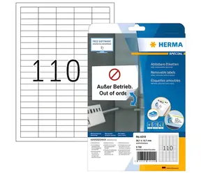 HERMA Univerzální etikety 38,1x12,7 mm / bílé, snímatelné / 25 listů / 2750 ks