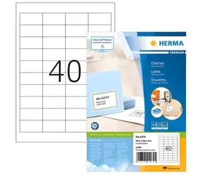 Herma Etikety Premium A4 48,5x25,4 mm bílé / Etikety / papír matný / permanentní lepení / 4000 ks / 100 listů