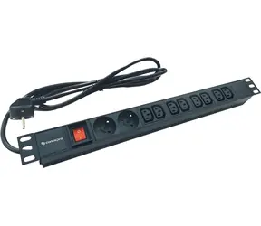 Conexpro 19" Rozvodný panel 2x FR + 8x IEC C13 černý / Rozvodný panel / 16A / 1,4 m kabel