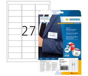 HERMA Textilní jmenovky bílé 63,5x29,6 mm / Etikety / Textil / 540 ks / A4