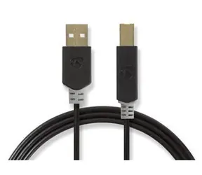 Nedis USB-A - USB-B kabel antracit (CCBP60100AT30) / Datový kabel / USB 2.0 / 480 Mbps / pozlacené konektory / 3 m