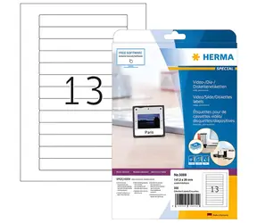 HERMA Video etikety A4 bílé / Etikety na VHS kazety / 147,3x20 mm / 325 ks