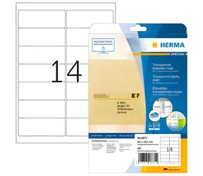 Herma etikety A4 transparentní / matná fólie / 63,5x38,1 mm / laser / voděodolné / 525 ks
