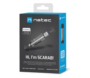 Natec SCARAB 3 šedá / Čtečka paměťových karet / USB-A + USB-C / USB 3.2 Gen 1 / SD, microSD do 2TB