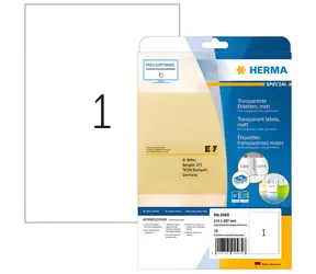 HERMA Etikety transparentní 210x297 mm / Etikety / A4 / matné / laser / permanentní / 10 ks