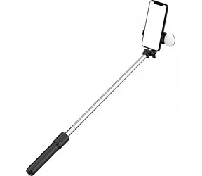 Hurtel WH1YXS černá / Selfie tyč se stativem / teleskopická 1 m / kruhové LED světlo / držák na telefon