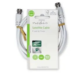 Nedis satelitní anténní kabel F(M)-F(M) bílá / Kabel / 75 Ohm / 50 dB / dvojité stínění / 1 m