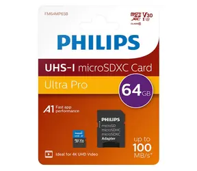 Philips microSDXC 64 GB + adaptér / Paměťová karta / Class 10 / UHS-I U3 / V30