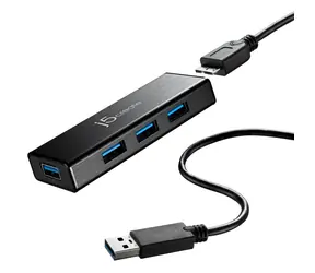 J5Create JUH340 černá / USB hub / USB 3.0 / 4x USB-A / s napájecím adaptérem