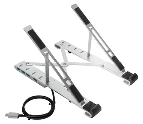 Targus Přenosný stojan na notebook s USB hubem stříbrná / Stojan na notebook / USB-C / 4x USB-A / hliník