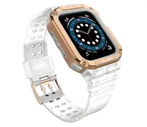 Hurtel Protect Strap Band transparentní/rose gold / Řemínek s krytem / Apple Watch 42/44/45 mm