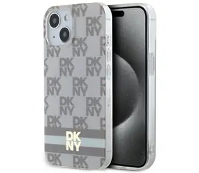 DKNY IML Checkered Mono Pattern & Printed Stripes MagSafe béžová / Zadní kryt / iPhone 15 Plus/14 Plus