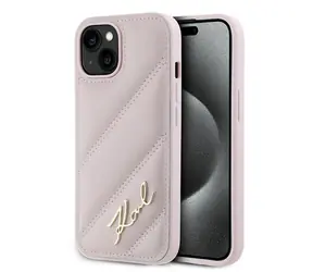 Karl Lagerfeld Diagonal Quilted Script růžová / Pouzdro pro iPhone 15 Plus/14 Plus