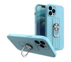 Hurtel Ring Case světle modrá / Pouzdro / iPhone 12 mini / silikonové / prstenový úchyt / stojánek