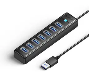 Orico PW7U-U3 černá / USB hub / 7x USB-A 3.0 / nabíjecí port USB-C 5V/3A / kabel 1 m