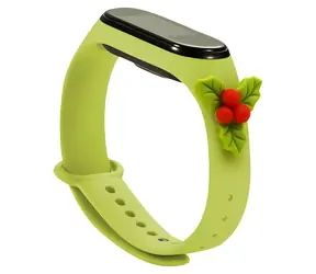 Hurtel Vánoční řemínek s cesmínou pro Xiaomi Mi Band 3/4 zelená / Řemínek / Silikonový / Vánoční motiv